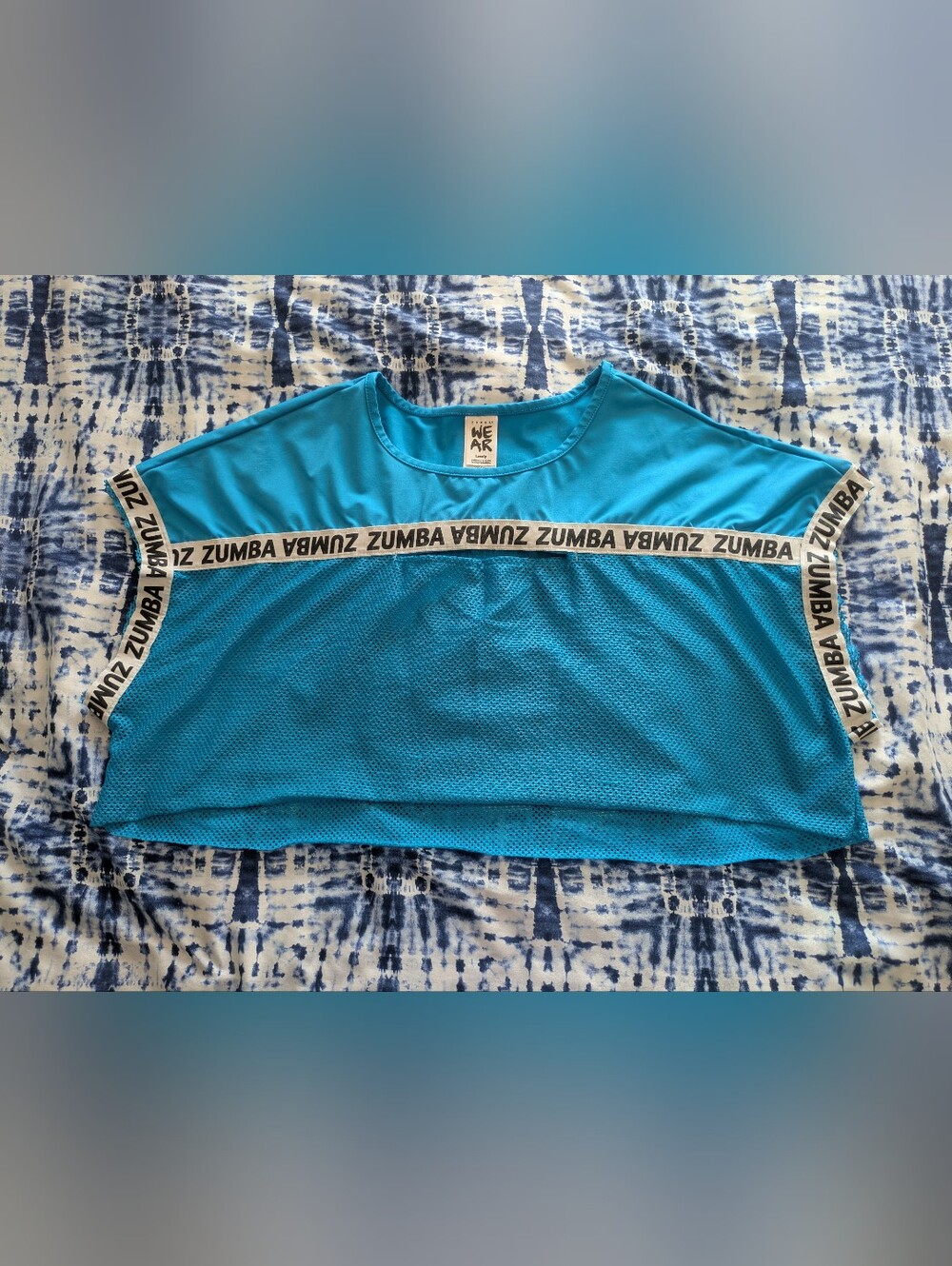 Zumba Fitness Teal Blue Crop Top with Branded White Trim